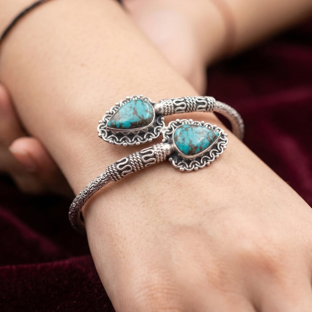 Handmade Silver Jewelry Turquoise Kada Bracelet